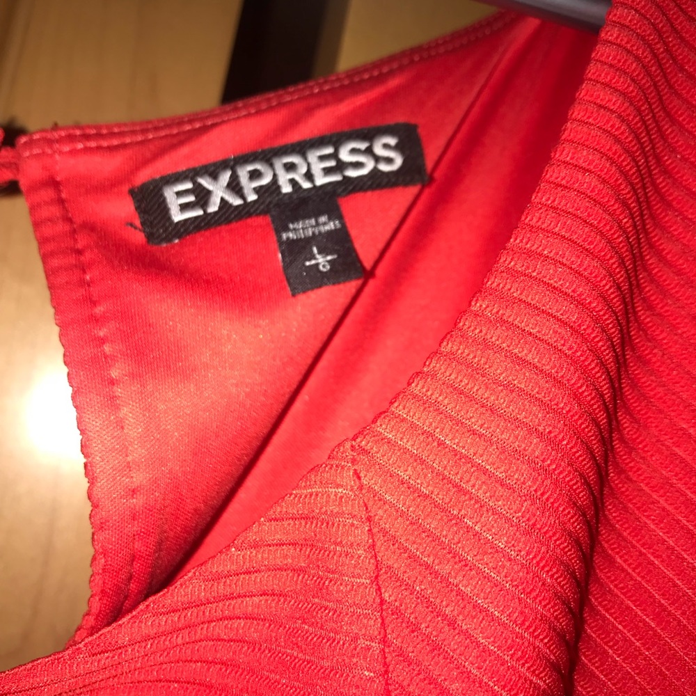 Express Red Ribbed Dress - Picture 2 of 5